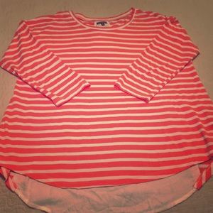 Hannah Coral and White Striped Mid Sleeve Shirt